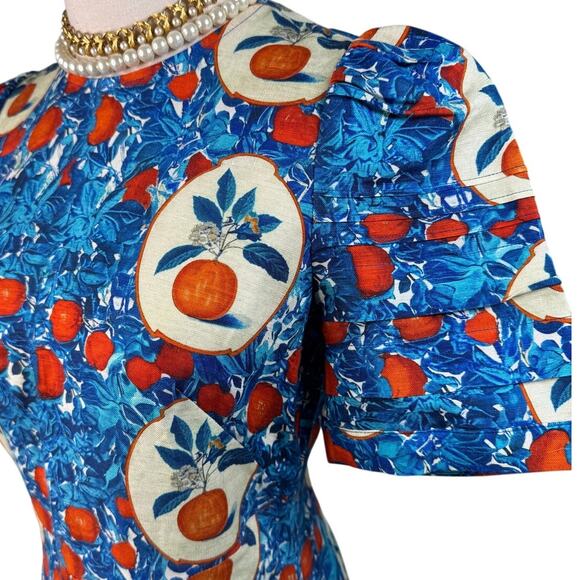 Hunter Bell Casey Dress in Orange Grove blue linen blend midi sheath Size 0 - Picture 8 of 16